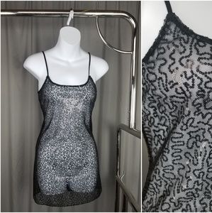 Black Sheer Sequined Squiggle Slip Dress